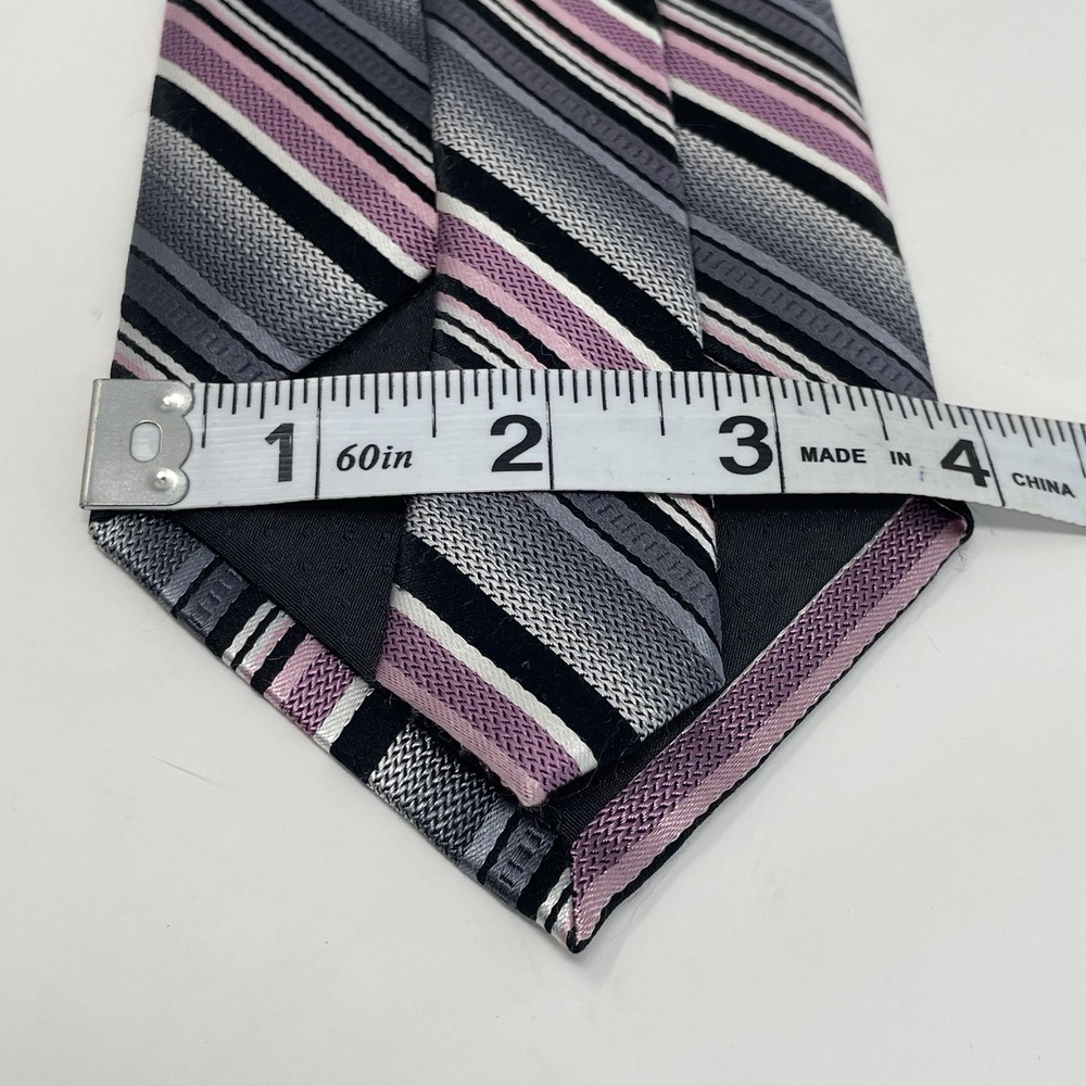 Platinum Designs Tie Handmade‎ Silk Pink Gray Black VTG 3.75x62" Stripes Classic - Picture 6 of 7